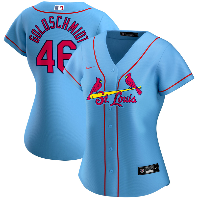 2020 MLB Women St. Louis Cardinals 46 Paul Goldschmidt Nike Light Blue Alternate 2020 Replica Player Jersey 1